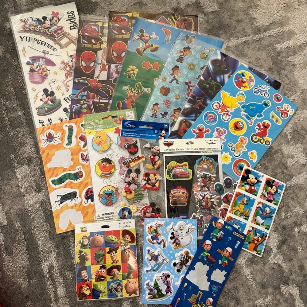 Huge Lot of 400+ Scrapbook Stickers (26 Sheets) – Disney, Kids, Vehicles & More
